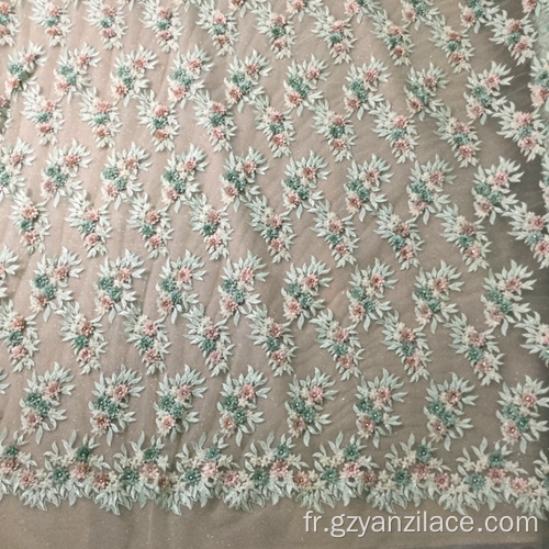 Tissu Brodé 3D StoneTulle Vert Clair